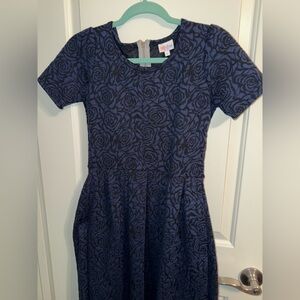 LulaRoe Small Amelia with Dark Blue Roses (has pockets)